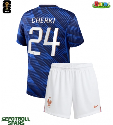 Frankrike Rayan Cherki #24 Hemmaställ Barn VM 2026 Kortärmad (+ Korta byxor)